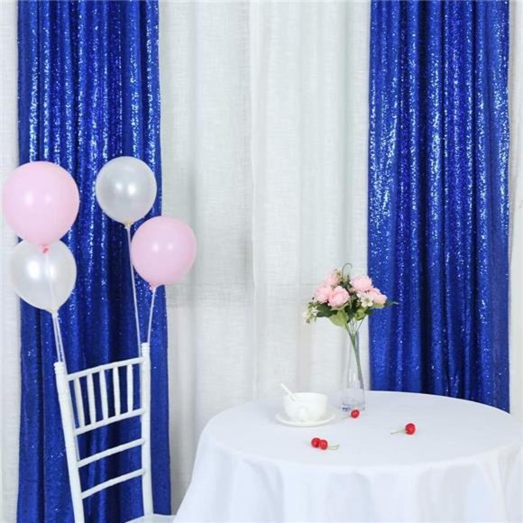Royal Blue Sequin Backdrop Curtain 2 Panels 2x8ft Glitter Blue Sequin Curtains - Picture 1 of 6